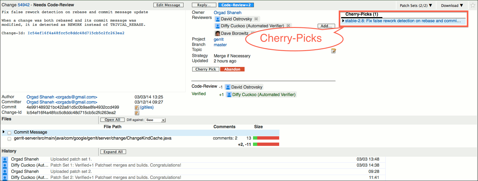 user review ui change screen cherry picks