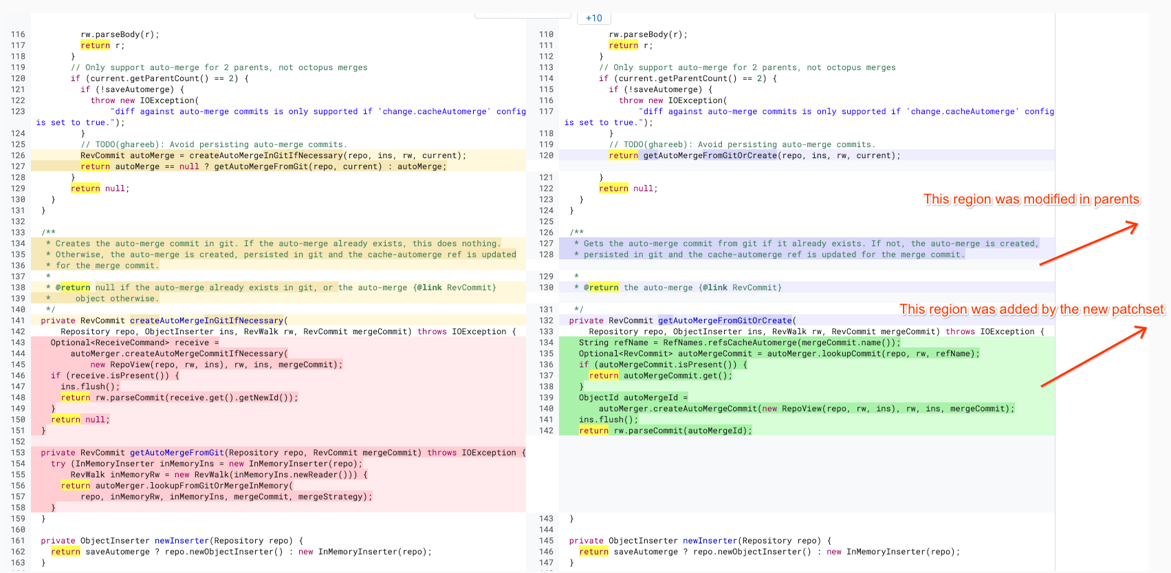 user review ui side by side diff rebase edits