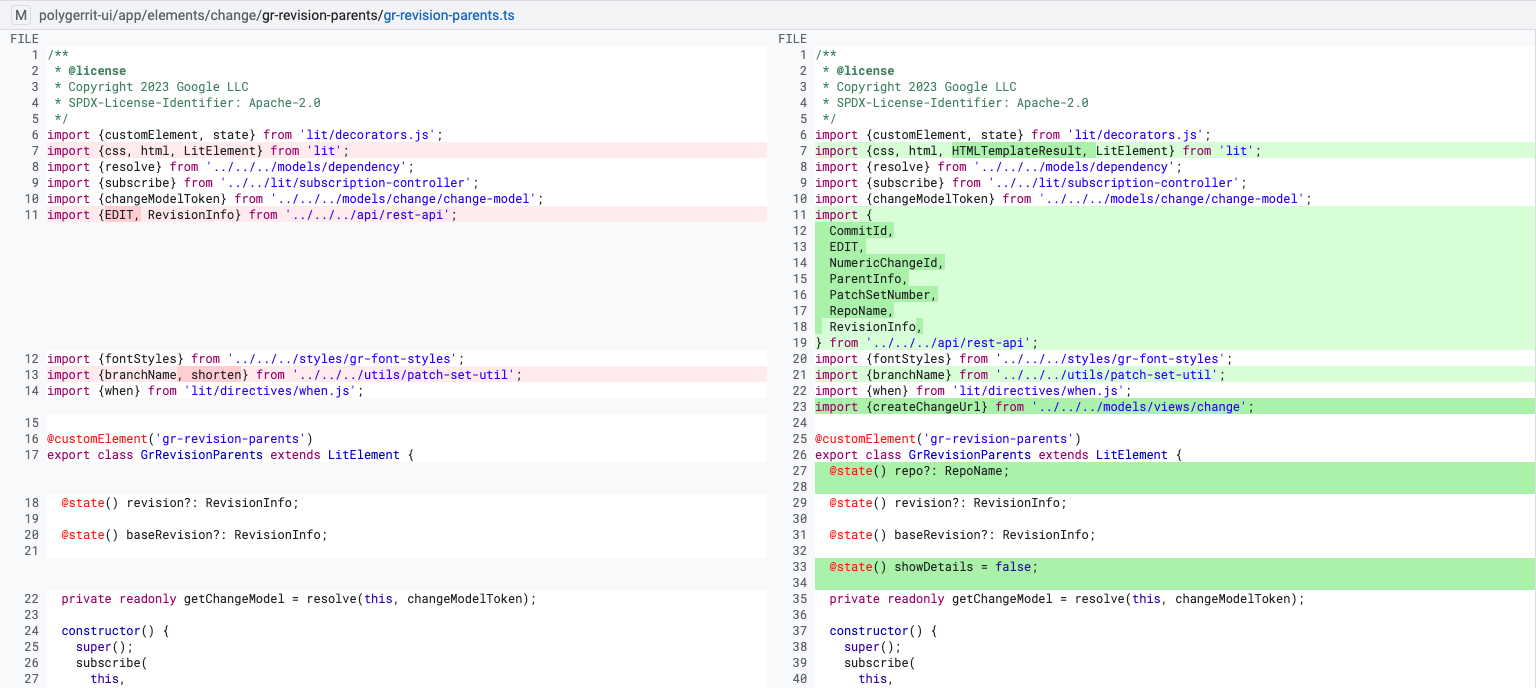 user review ui side by side diff normal edits