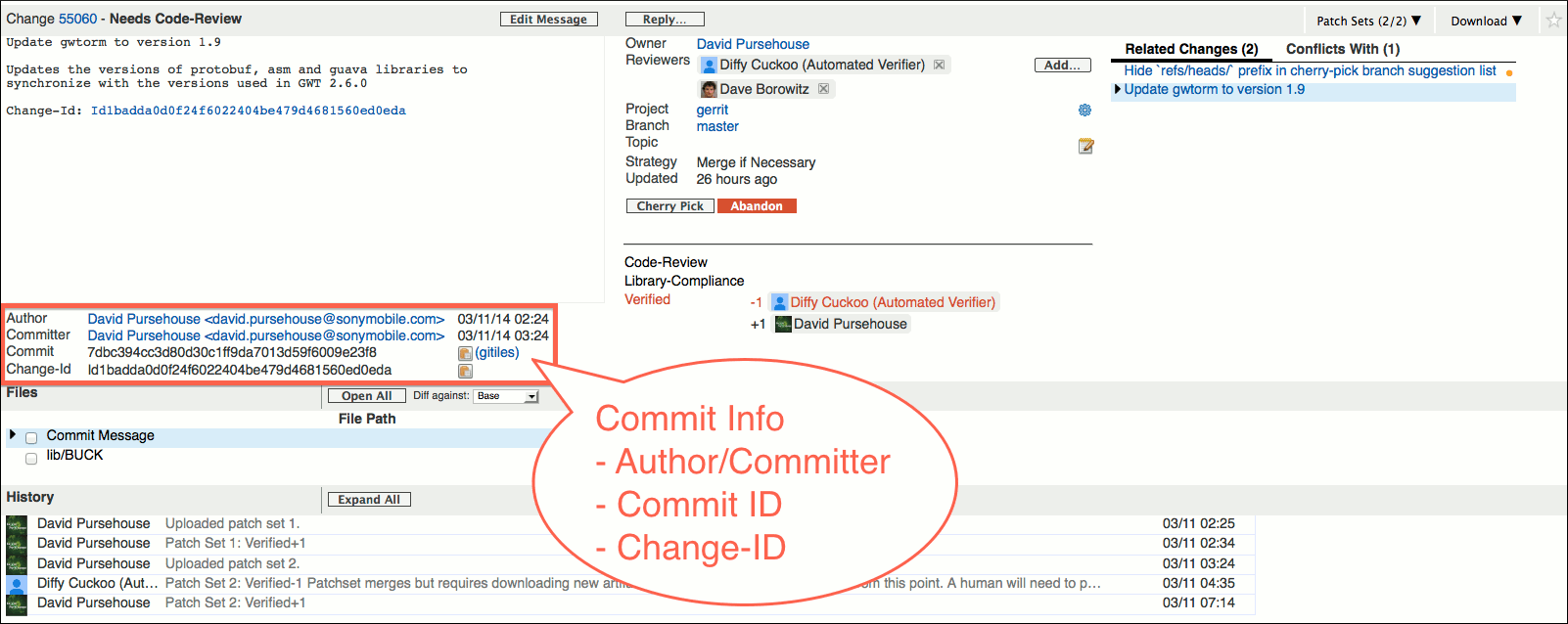 user review ui change screen commit info