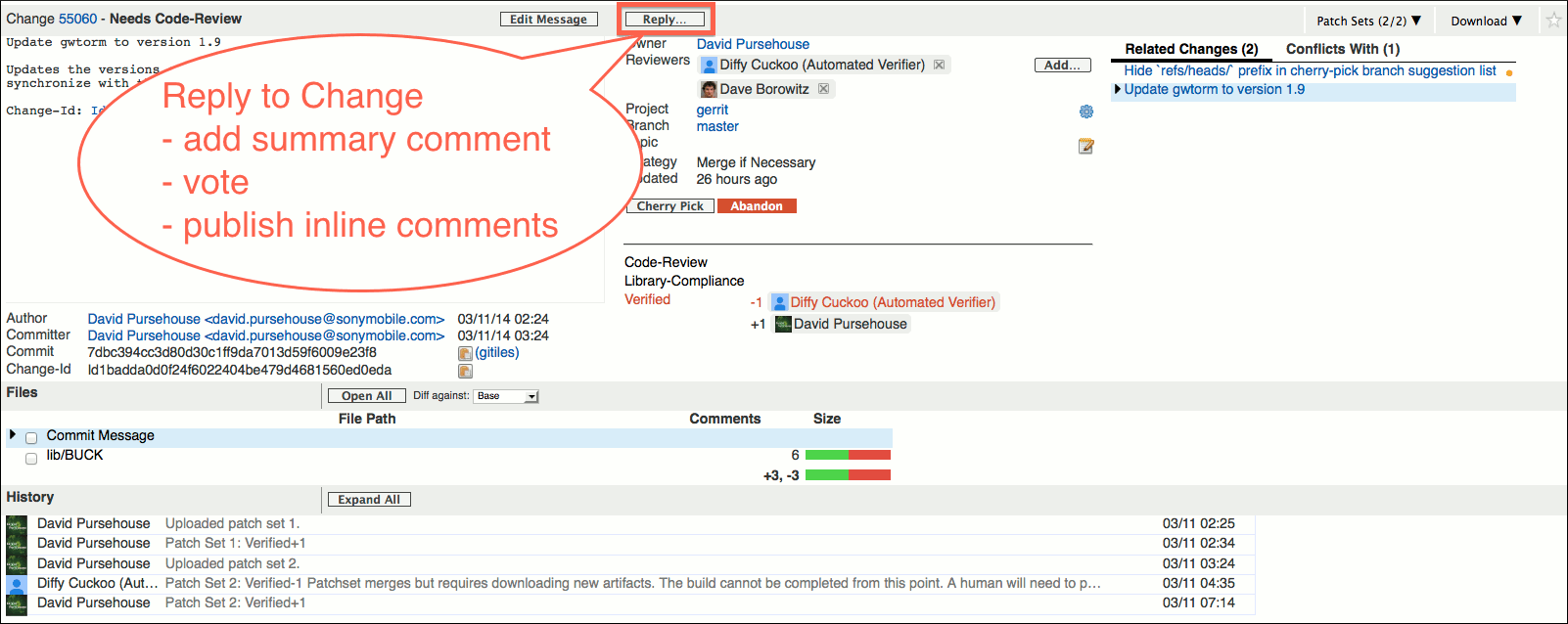gwt user review ui change screen reply